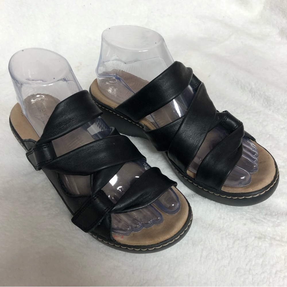 Clarks Delana Jazz Black Strappy Leather Summer Slide Sandal Size 7